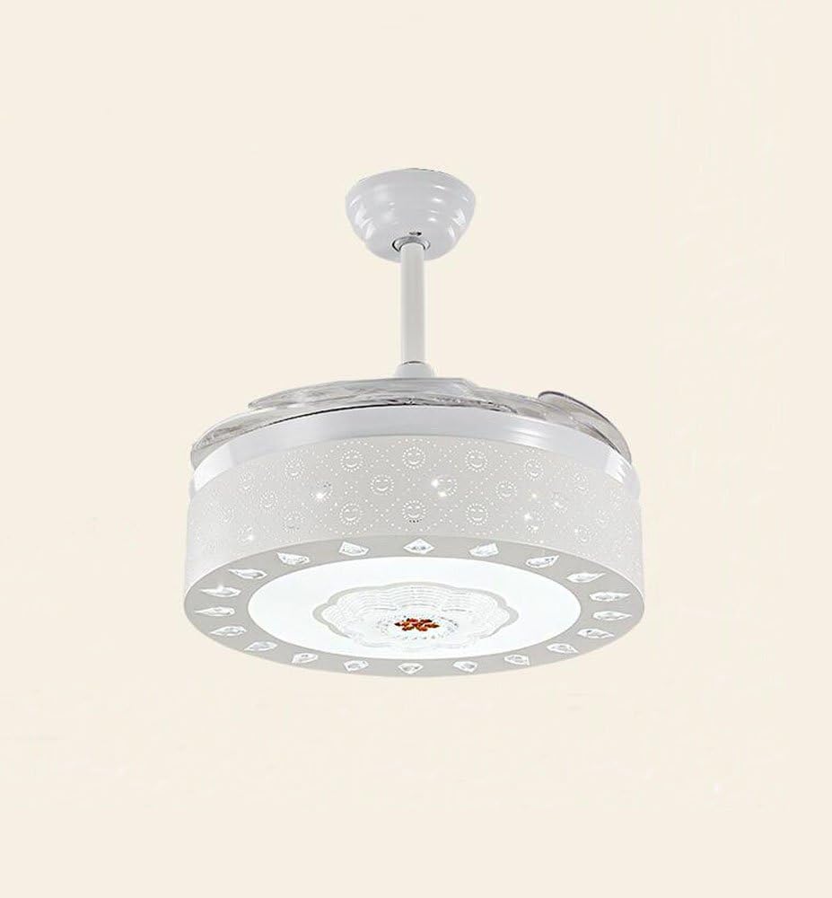 Huston Fan White Remote Control 42 Inch Simple Stealth Ceiling Fan Lights Dining Room Telescopic With LED Modern Household Ceiling Lamp Children 's Living Room Chandeliers With 4 Transparent Blades