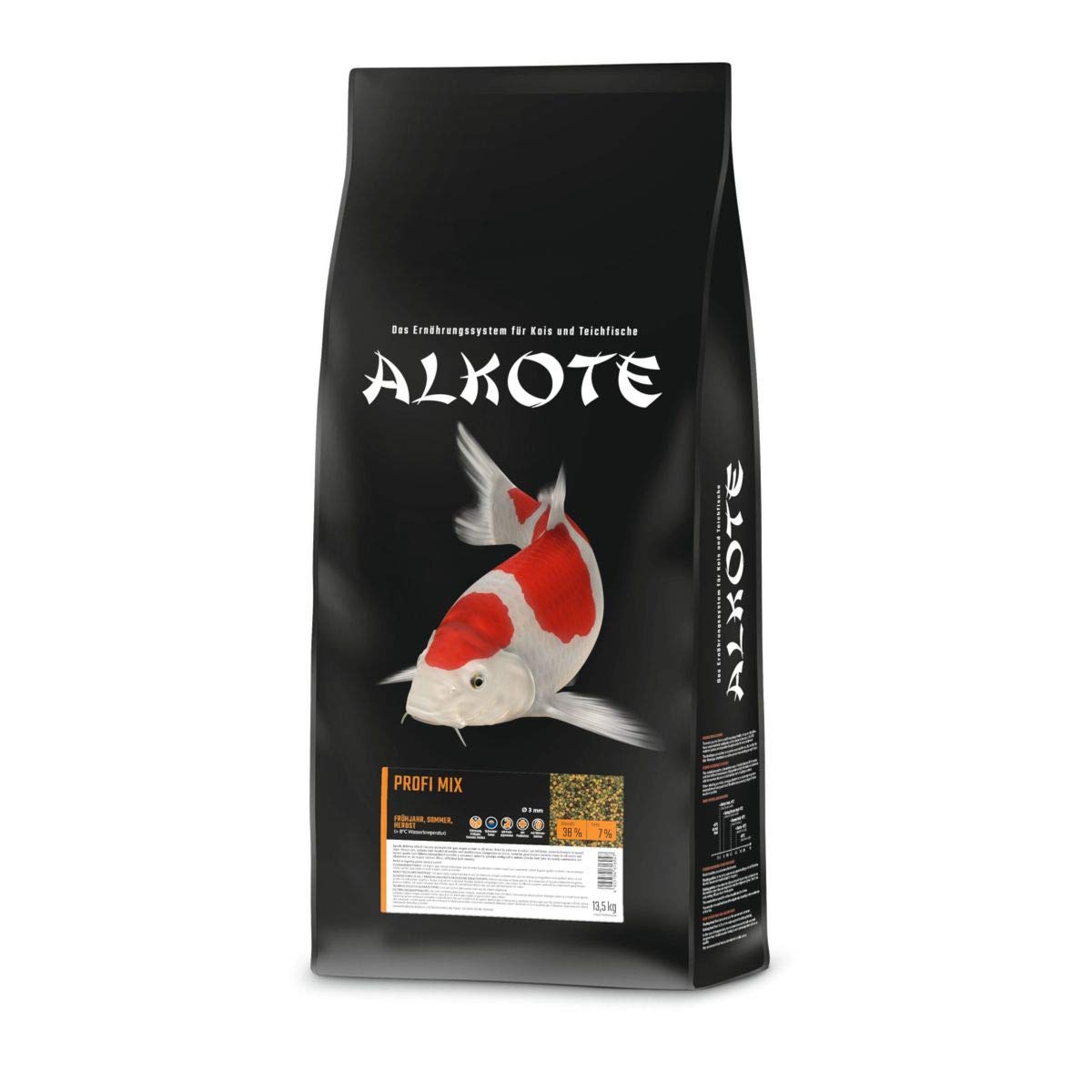 AL-KO-TE, 3-Jahreszeitenfutter für Kois, Frühjahr bis Herbst, Schwimmende Pellets, 3 mm, Hauptfutter Profi Mix, 13,5 kg