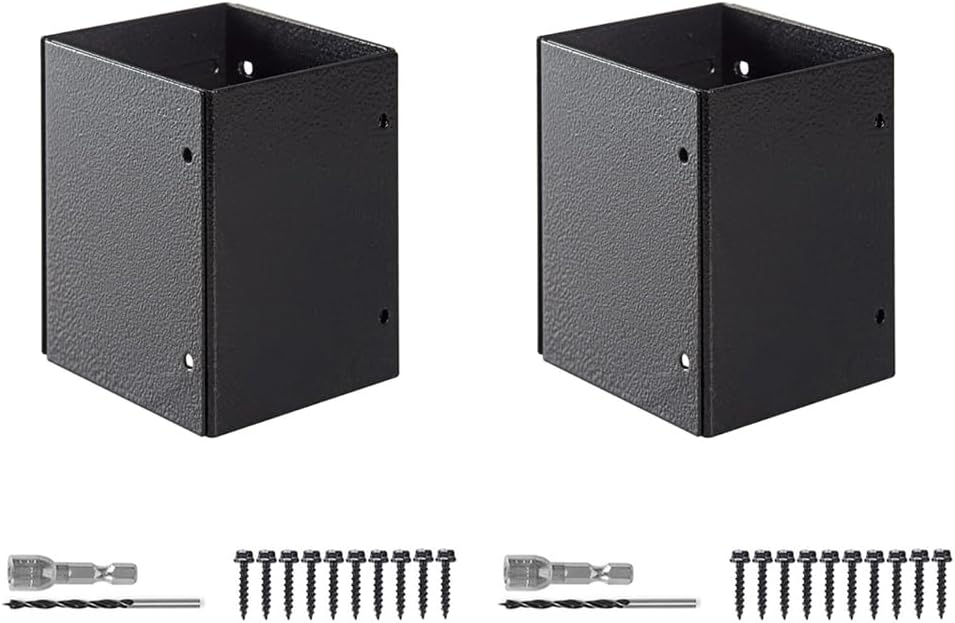 2 Set Stainless Steel Post Protector Base Railing Post Cover 5"x3.35"x3.35" Adjustable Range 3.3in-6in Post Anchor Guard for Wood Posts Deck Railing Mailboxes Bottom Protection Black