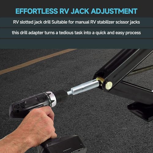 Image of RV Slotted Jack Drill Adapter Scissor Jack Drill Attachment | Suitable for 3 /8 inch Power Drill Heavy-Duty Trailer Leveling Tool Eliminate Manual Cranking