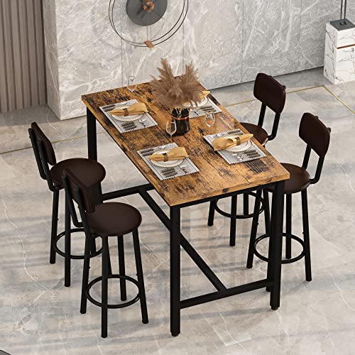 Awqm Faux Wooden Table With 4 Pu Upholstered Chairs, Breakfast Table Bar Table And Backrest Chairs, 5-Piece Table Set For Small Spaces, Kitchen & Dining Room Set For 4 Space Saving Furniture (Brown) #TOP3