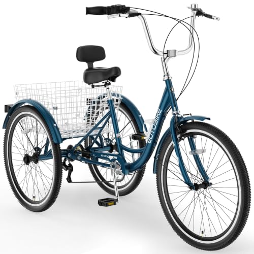 Image of Adult Tricycle, 7 Speed Adult Trike, 20 /24 /26 inch 3 Wheel Bike with Basket | Low Step-Through Frame, Wide Seat with Backrest, 350 lbs Capacity, Tricycle for Adults, Seniors, Women and Men