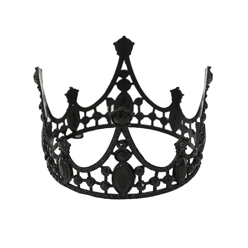 Shining Rhinestone Metal Crown Cake Topper Birthday Wedding Decor Supply For Birthday Party Decoration Supplies Baby Princess Shower Party Decoration (Black)