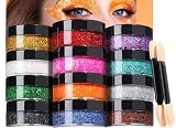 Teenitor Face Glitter Gel Set, No Glue Body Glitter, Festival Makeup Glitter for Face, Body, Hair, Total 120g/4.23oz, 12 Color