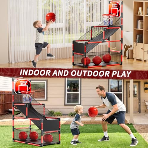 Image of NIPLOOOW Arcade Basketball Game Set for Kids 3-12 Years Old, Kids Basketball Hoop with 4 Balls & Pump, Indoor Outdoor Sports Play Toys, Basketball Games Toys, for Boys Girls Teens
