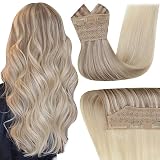 Easyouth Wire Hair Extensions Real Human Hair, Secret Fish Line Hair Extensions Blonde Clip in Wire