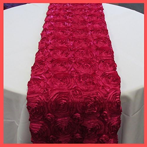ADD&SHIP Rosette Satin Table Runner (14” x 108”) | Very Elegant & Durable Tablecloth | Perfect for Weddings, Birthdays, Home Décor and Others | 3D Large Rose Effect | (Fuchsia)