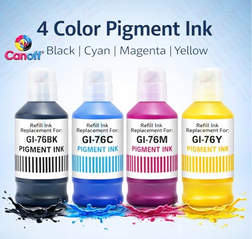 Image of CANOFF GI 76 Pigment Refill Ink Compatible Ink Bottle Replacement for Cano:n MAXIFY GX7050 GX6050 GX5050 GX4050 GX3050 Printers Pigment Ink for Sharp Prints
