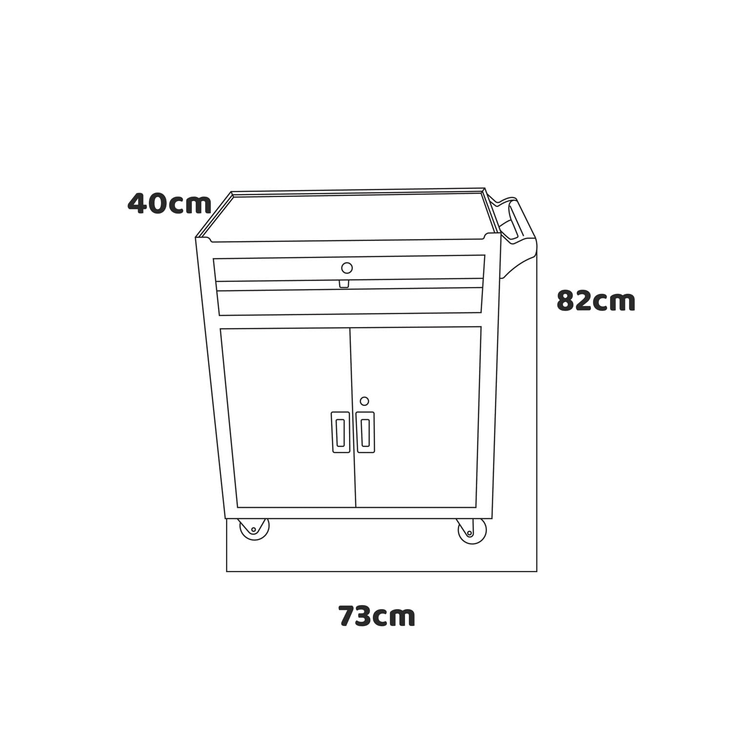 BOUDECH® BUDDY - Carrello da officina a due ante con cassetto e serratura, armadietto da garage con ruote autobloccanti, superficie di lavoro con tappetino antiscivolo