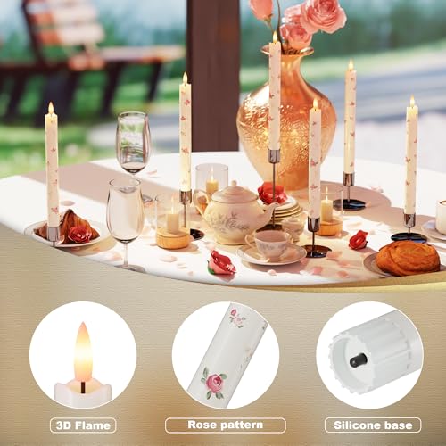 Image of JOIONE Rose Flameless Taper Candles with Remote, 3 Pack Home Decor