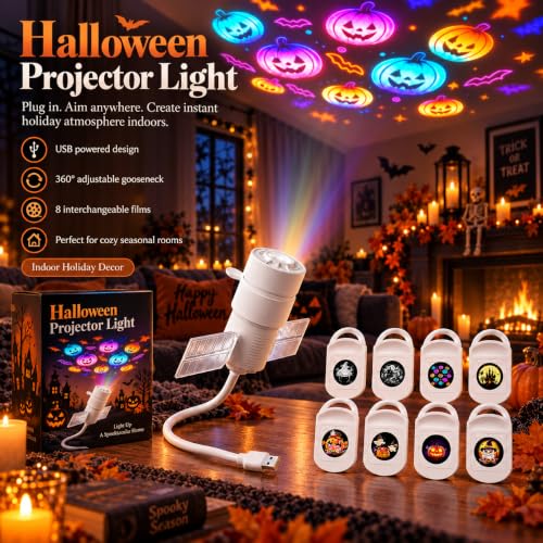 Christmas Holiday Projector Lights Indoor with 8 Films, USB Design 360°Adjustable Plug and Play Holiday Projector Night Light，Halloween - image 2