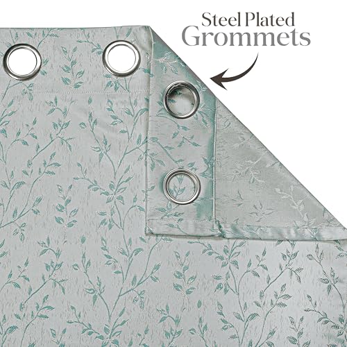 Image of Yellow Weaves 2 Pcs Jacquard Leaf Eyelet Long Door Curtain - Perfect for Home, Office, Bedroom, Living Room & Balcony - 7 Feet (Sky Blue)