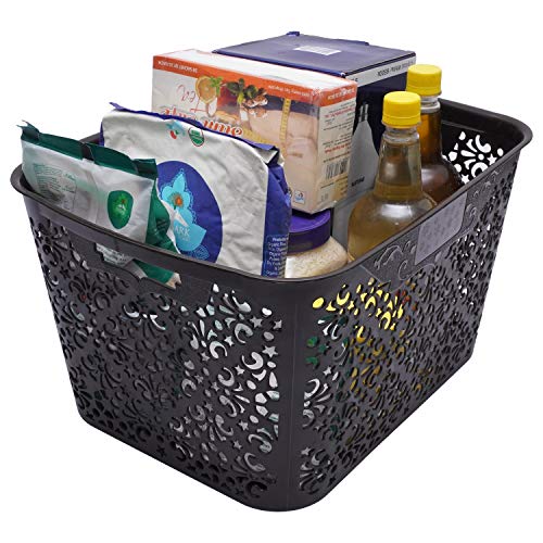 Image of Cutting Edge Essentials Plastic Storage Baskets /Shelf /Turkish Rack- Set of 1 for Fruit Vegetable Bathroom Stationary Home Basket with Handle (Black, Large)