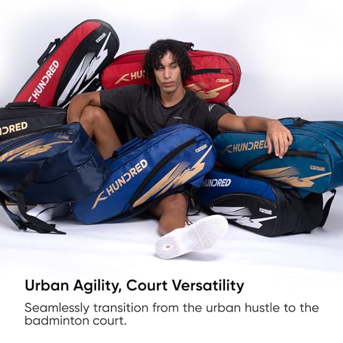 HUNDRED Cosmogear Badminton Kit-Tasche (Navy) Doppelter Reißverschluss | Tasche mit Reißverschlusstasche vorne | Material: Polyester | Gepolsterte Rückentragegurte | Leicht zu tragender Griff