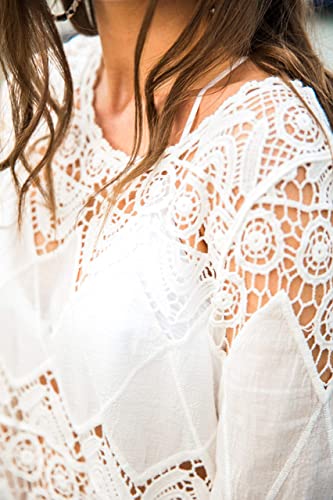 Women's Bathing Suit Cover Up Lace Crochet Tunic Bikini Beach Dress (M, White)4