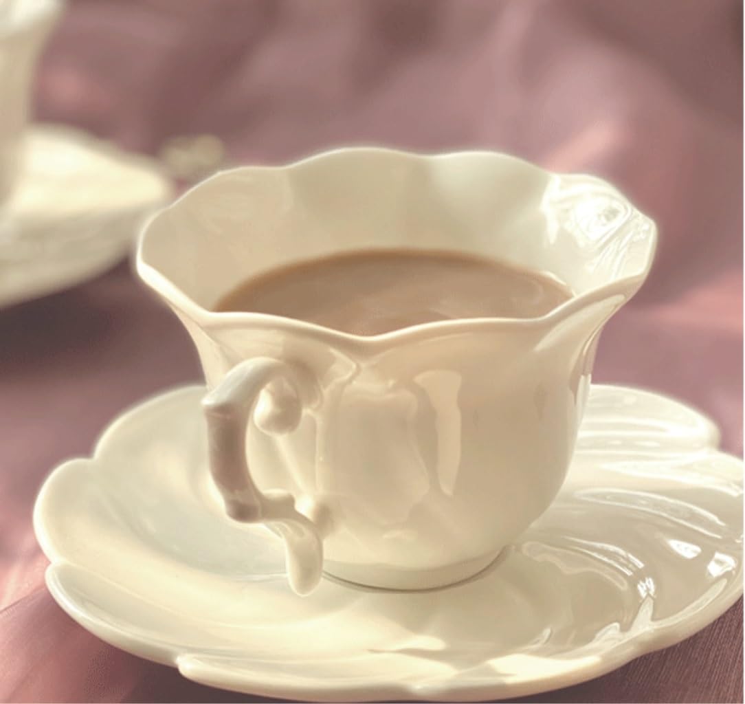 Tasse Kaffeebecher Tassen Kreative Blumenförmige Tasse, Handgefertigte Tasse, Büro-Kaffeetasse, 260 Ml, Keramiktasse Mit Teller, Kaffeetassen Teetasse Kaffeetassen (Color : B, Size : 180ml)