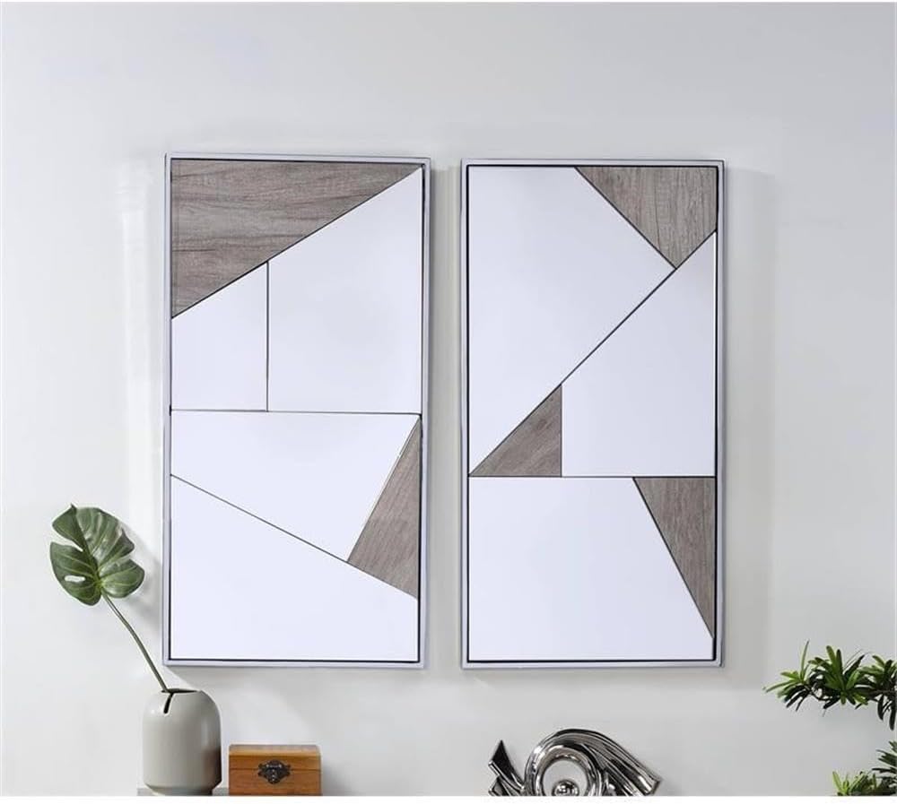 Acme Chafik Metal Frame Wall Accent Mirrors in Chrome and Natural Oak (Set of 2)