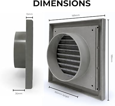 Grey 150 mm Wall Vent Cover with Insect Mesh