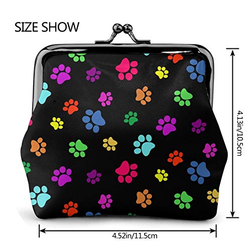 Colorful Dog Cat Paw Print Women's Leather Coin Purse, Small Change Pouch With Kiss-Lock Clasp Closure Buckle Wallet For Girl Gift #TOP4