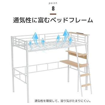 SALE！ロフトベッド シングル コンセント・移動可能デスク付き　WHITE Amazon｜システムベット ロフトベッド シングル コンセント付き