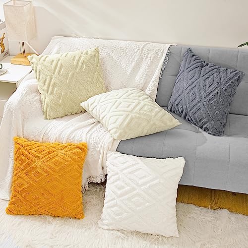 Drmstow Faux Wool Throw Pillow Covers 18X18, Soft Short Plush Velvet Couch Pillow Covers Decorative Faux Fur Boho Pillow Case Cushion Covers Set Of 2, Crey #TOP4
