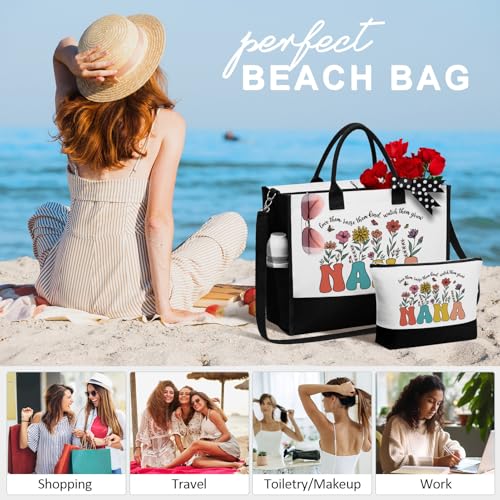 MAYICIVO Best Grandma Mothers Day Gifts for Nana from Granddaughter Grandchildren Grandkids, Unique Grandma Birthday Gifts Nana Canvas Tote Bag & Makeup Bag Gift for New Grandmother Gigi Mimi4