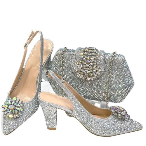 Ensemble chaussures et sac nigérian talons hauts strass femme