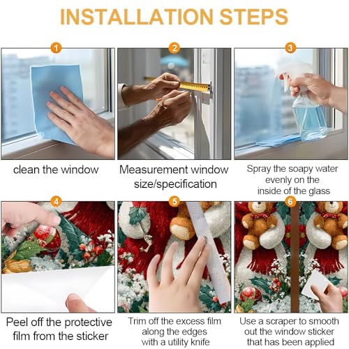 Image of Decorative Window Film 17.32 x 39.37 Inch Snowman Artwork with Teddy Bear and Floral Accents Artistic Window Film for Glass Panels Home Office Studio Display