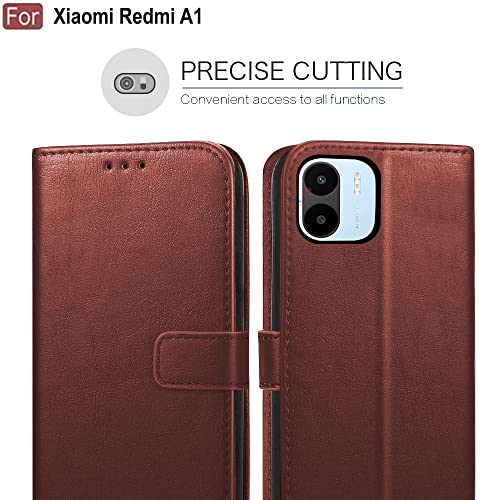 Image of CEDO Flip Cover for Redmi A1 / Redmi A2 (4G) | Leather Finish | Inside Pockets & Inbuilt Stand | Shockproof Wallet Style Magnetic Closure Back Case Flipcover (Brown)