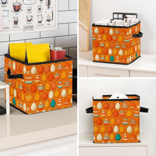 Grand bac de rangement cube pliable orange résistant avec poignée cuir - 8