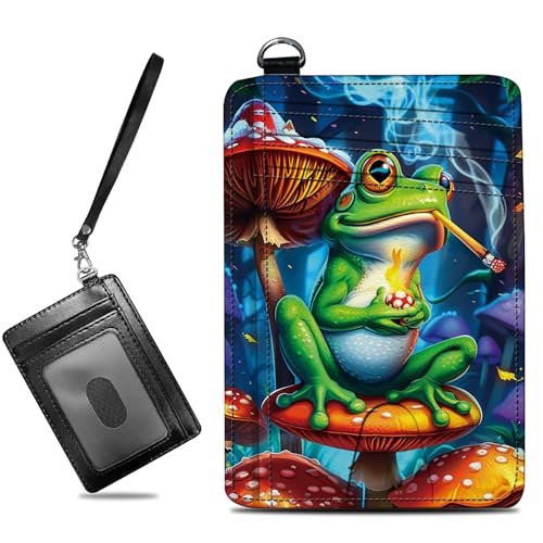 Image of Small Travel Wallets, Frog Smoke Slim Minimalist Front Pocket Wallet with Wristlet, RFID Blocking PU Leather Credit Card Holder with ID Window Change Purse for Men Women
