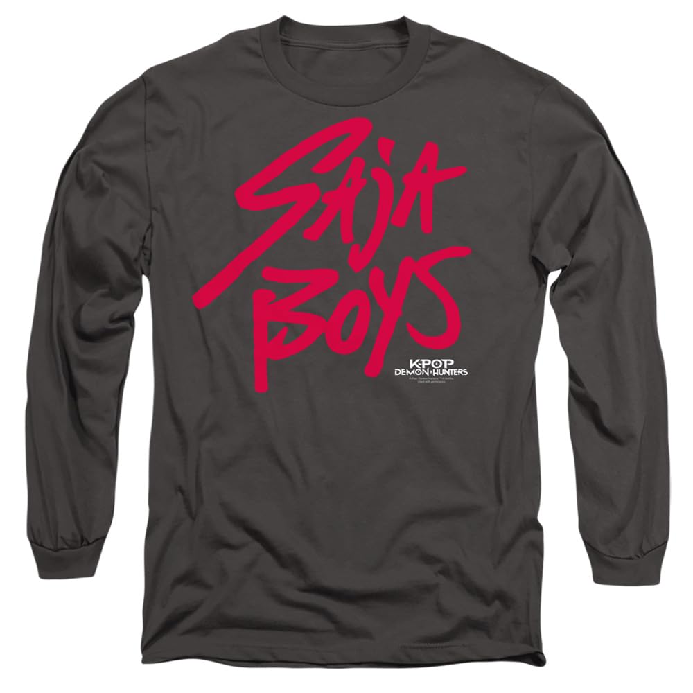 K-Pop Demon Hunters - Saja Boys Pink Logo Unisex Long Sleeve T Shirt, Charcoal, Medium