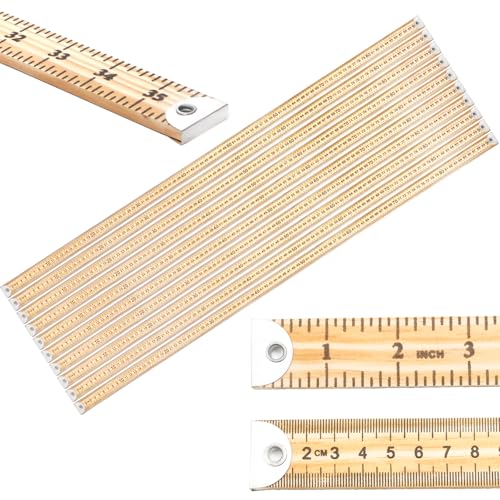 WUWEOT 10 Pack 36 Inches Yard Stick Ruler Natural Wood Double Sided Meter Stick Ruler Bulk Heavy Duty Wooden Yardstick with Hang Hole Metal Tips for School Classroom Home Office Kids Measuring