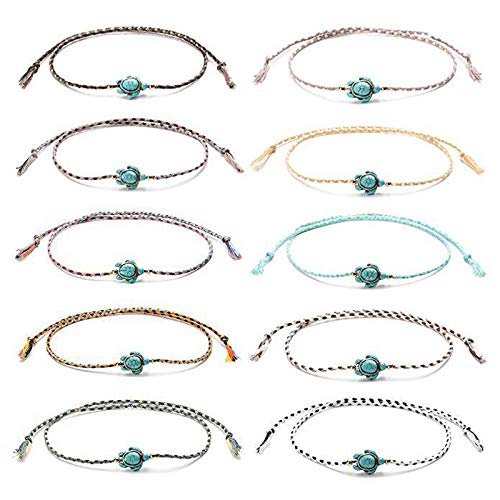 Caiyao 10-12Pcs Handmade Friendship Braided Turquoise Bracelet Set Bohemia Adjustable Colorful Woven Wrist Anklet Charm Cord String Wrap for Women Teen Girls Holiday Party Summer Jewelry-B 10pcs