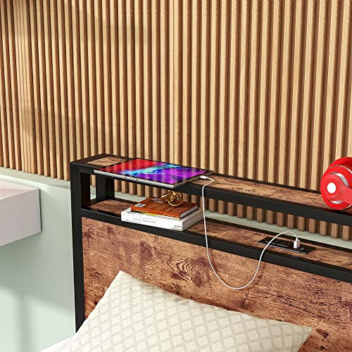 Hojinlinero Twin Bed Frame With Storage Headboard/Usb Charging Station,Single Platform Bed Frame Twin Size No Box Spring Needed,Strong Steel Slats Support,Easy Assembly,Bedroom Furniture,Rustic Brown #TOP3