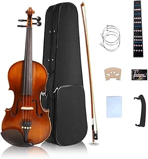 YoungMonic 3/4 Violin Kit Handcrafted Acoustic Violin with Maple-Spruce Wood & Ebony Fittings Complete Set for Beginner