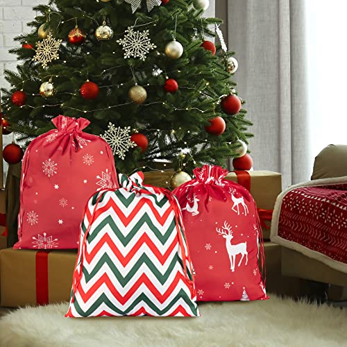 Florasea 89565 3 Pack 20X16 Inches Christmas Big Cotton Gift Bags With Drawstrings,Reusable Holiday Fabric Gift Bags,Christmas Giant Gift Bags Large Present Bags thumb #4