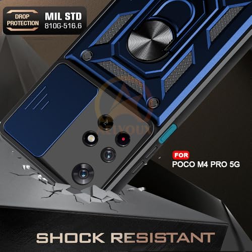Image of Armor Bumper Back Cover Case for Poco M4 Pro 5G / Redmi Note 11T 5G Rotating Camera Cover, Ring Holder & Kickstand | Heavy Duty & 360 Degree Protection Back Cover (Blue)