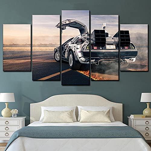 QWRTU Cuadro sobre Impresión Lienzo 5 Piezas -Mural Moderno 5 PiezasDelorean Regreso al Futuro...