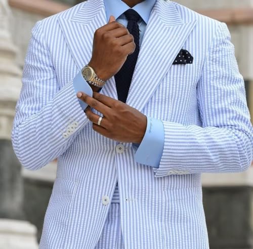 Seersucker Summer Blazer for Beach Wedding Lightweight Casual Sports Jackets Grooms Linen Suit for Men3