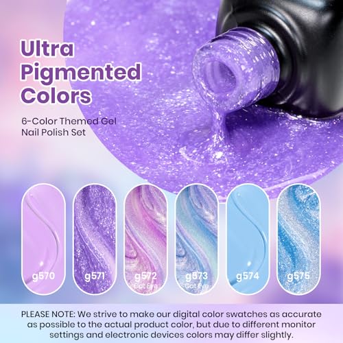 Image of Beetles Spring Gel Polish Set - Dreamscape Wander 6 Colors Baby Purple Blue Glitter Shimmer Cat Eye Gel Polish Soak Off UV LED Nail Gel Home Summer Gifts for Women Manicure DIY Nail Art