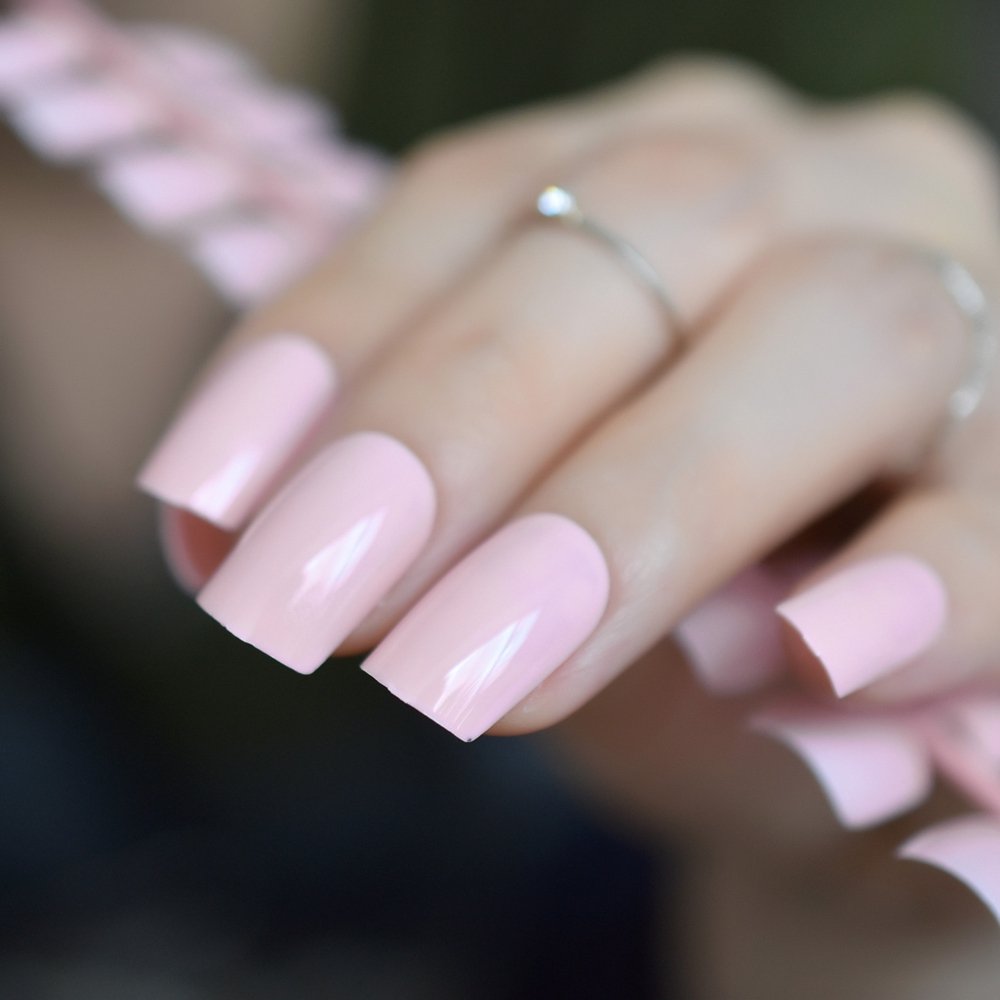 Amazon Com Coolnail Uv Effect Light Pink False Nails Tip French Full Cover Medium Length Square Fake Nail Abs Artificial Diy Nail Manicure Everything Else