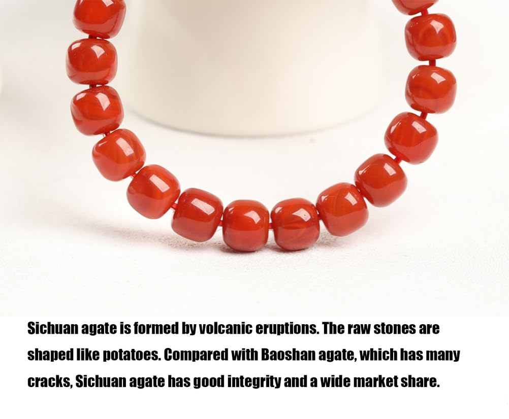 Bracciale Elasticizzato LaoXingZhu in Agata Nanhong - Perline di Agata Rossa Cachi 8x9 mm (Circa 21 Perline) - Bracciale Rigido Cinese in Agata Rossa Fatto a Mano