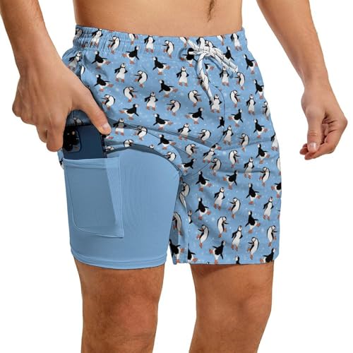 CHILL·TEK Funny Men's Swim Trunks with Compression Liner 5'' Inseam Quick Dry Beach Shorts Breathable Board Shorts for Men