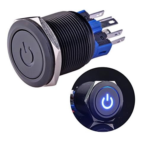 Ulincos® Latching Push Button Switch U22A4 1NO1NC SPDT ON/Off Black Metal Shell with Blue LED Suitable for 22mm 7/8" Mounting Hole(Blue) Cover