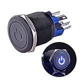 Ulincos Latching Push Button Switch U22A4 1NO1NC SPDT ON/Off Black Metal Shell with Blue LED Suitable for 22mm 7/8