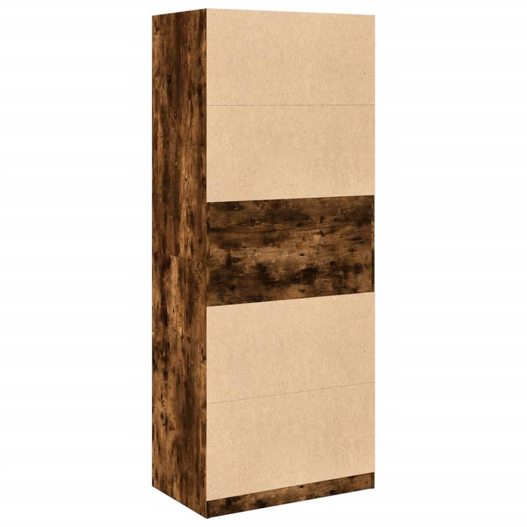Szafa na ubrania, dąb wędzony, 80 x 50 x 200 cm, materiał drewnopochodny z drzwiami przesuwnymi, drążkiem na ubrania, półkami i wkładanymi półkami do sypialni, przedpokoju lub pokoju