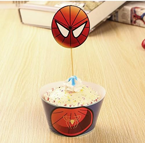 Dittoy Pack of 24(12pcs Wrappers +12pcs Toppers) New Fashion Spider-man Cupcake Wrappers Cakes Decoration Birthday Party Favors for Kids Festa Cake Toppers Picks Kids Party Supplies (Spider-man 2)