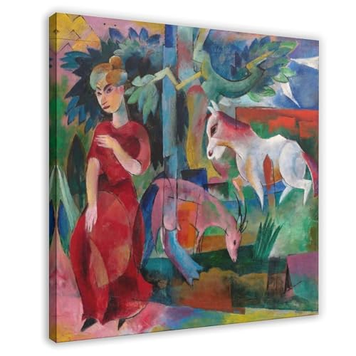 Tableau Heinrich Campendonk femme avec animaux pour créer une ambiance bohème au salon