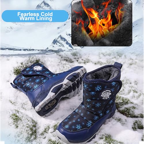 FLIOZY Kids Snow Boots Boys Winter Youth Snow Boots with Plush Lining Waterproof Slip-Resistant Outdoor Girl' Winter Footwear(Toddler/Little Kid/Big Kid)4